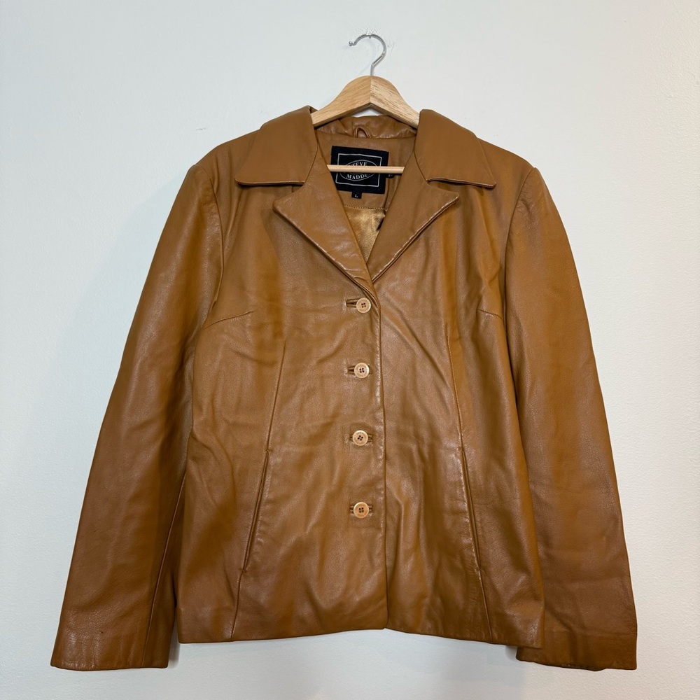 Vintage Steve Madden Cognac Brown Genuine Leather Blazer Jacket size large